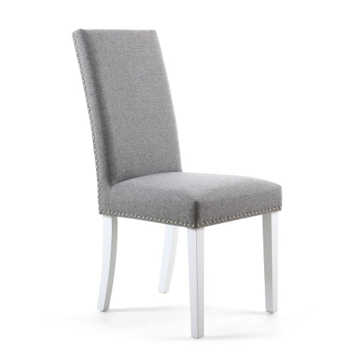 Linen Effect Silver Grey Dining Chair in White Legs
